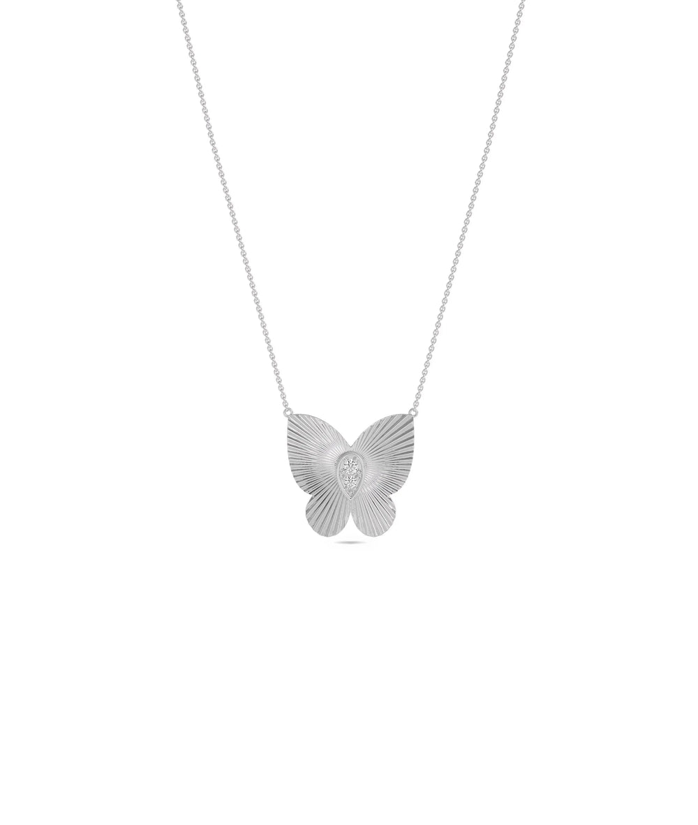 Fluted Butterfly Necklace with Diamond in white gold brilliant sparkle
