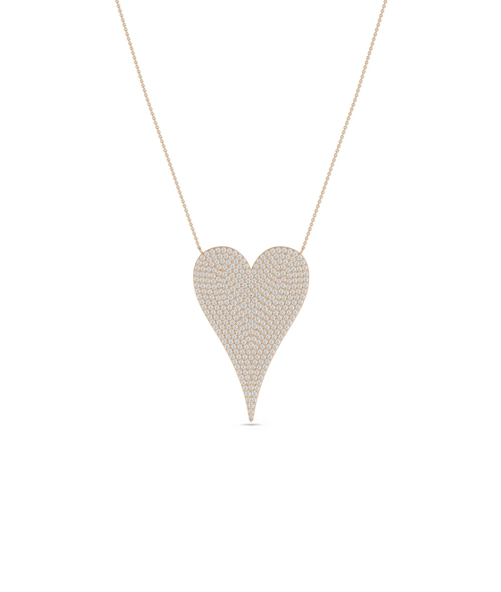 Diamond Pave Elongated Heart Necklace in rose gold romantic styling