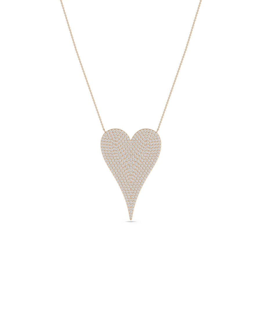 Diamond Pave Elongated Heart Necklace in rose gold romantic styling