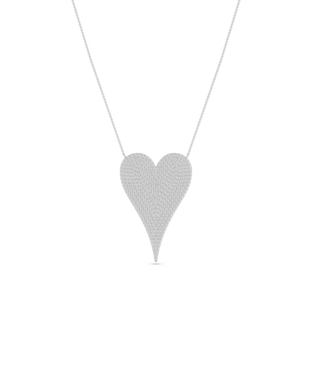 Diamond Pave Elongated Heart Necklace in white gold brilliant sparkle