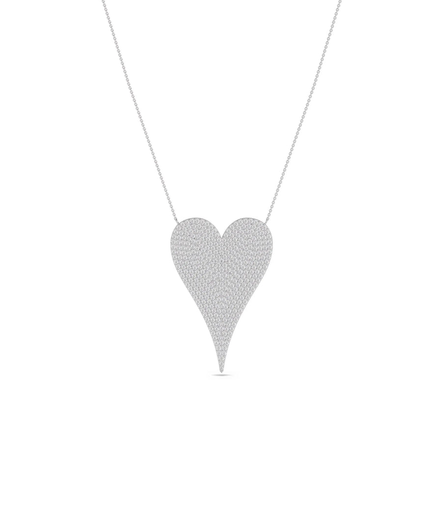 Diamond Pave Elongated Heart Necklace in white gold brilliant sparkle