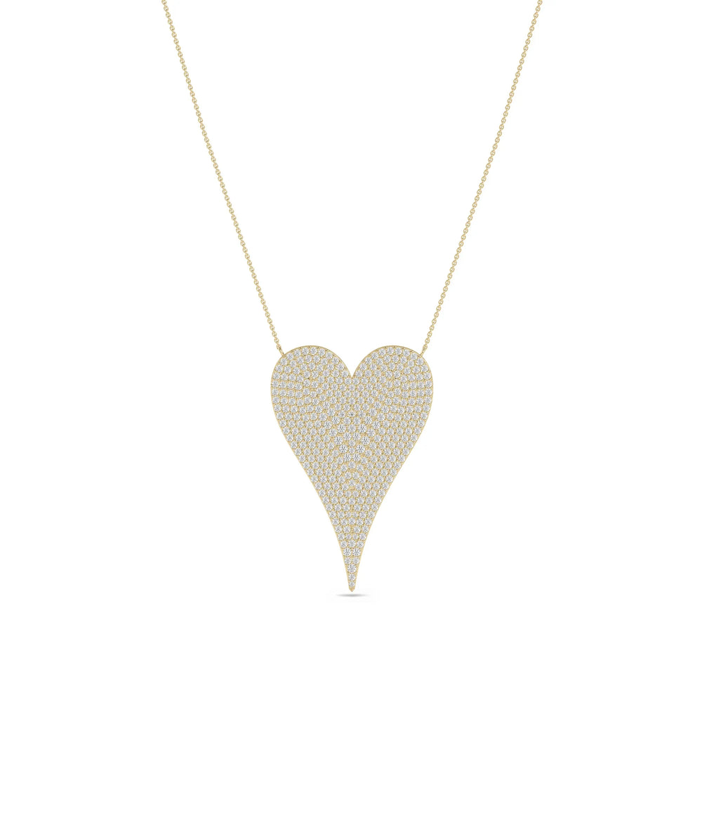 Diamond Pave Elongated Heart Necklace in yellow gold with 1.70 carats