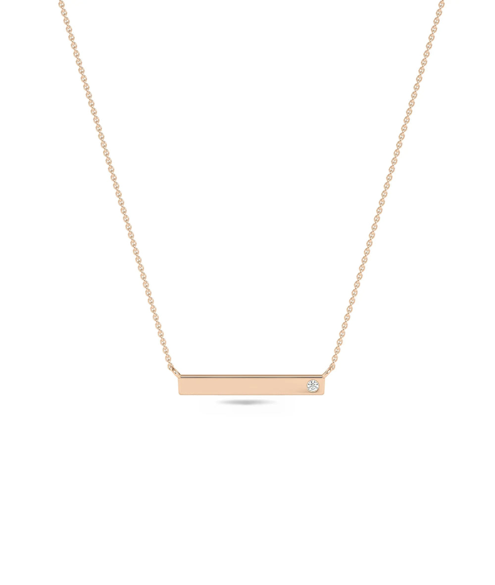 Personalize Gold Bar Necklace with Diamond in rose gold