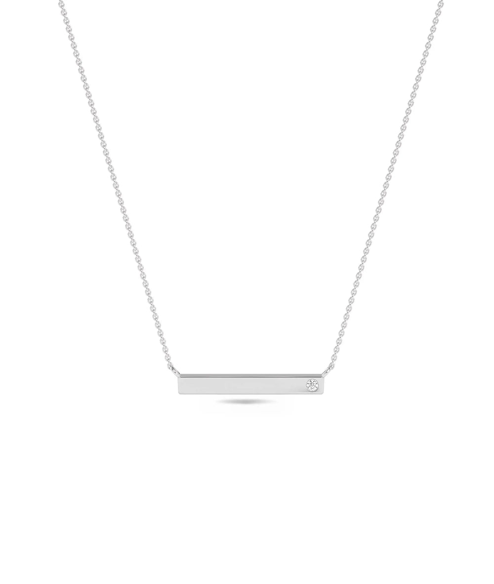Personalize Gold Bar Necklace with Diamond in white gold