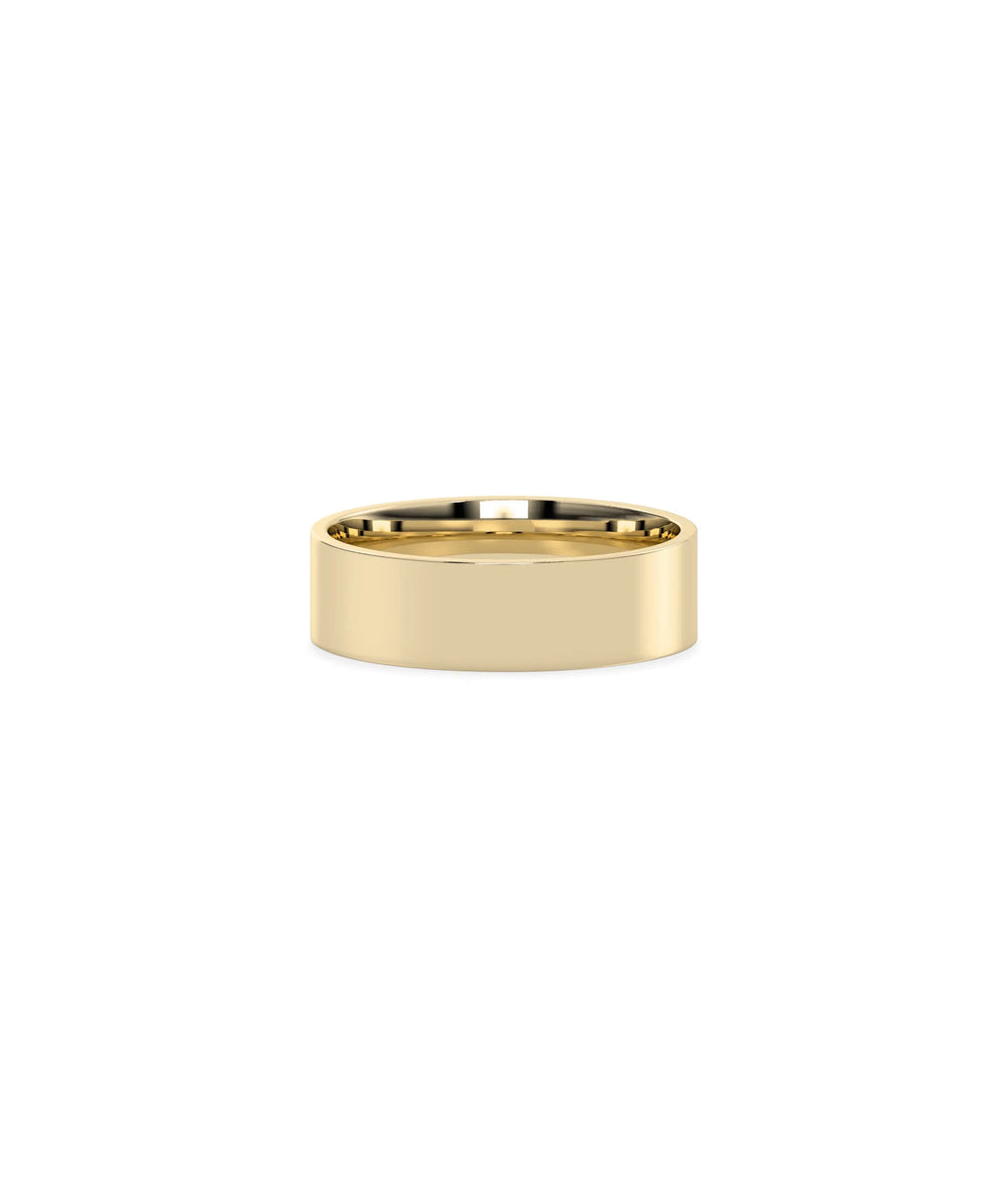 Flat Wedding Band Ring yellow gold showcasing clean minimalist flat profile