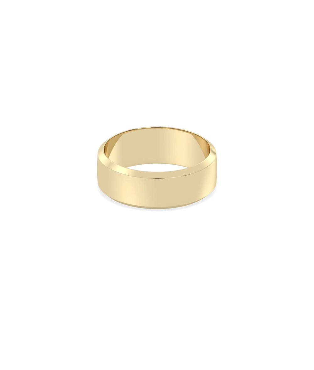 Beveled band ring side view displaying dimensional edge cuts and sleek profile