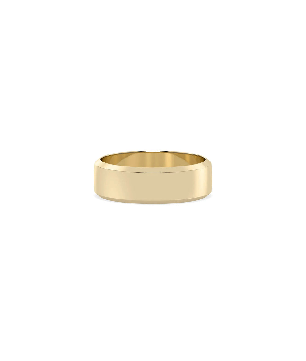 Beveled Wedding Band Ring yellow gold showcasing angled edge architectural detail