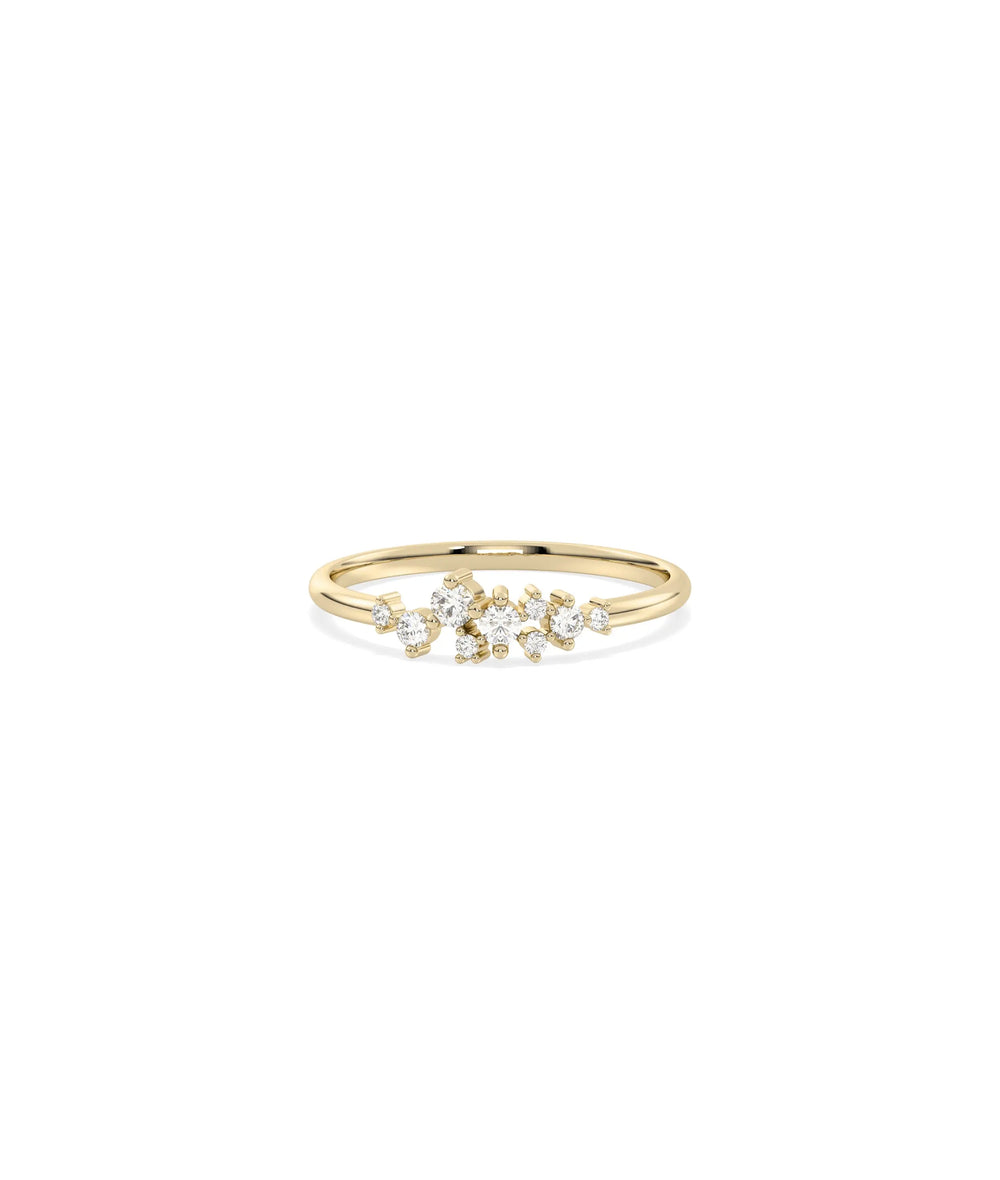 Diamond Cluster Band Ring in yellow gold with sparkling diamond cluster formations