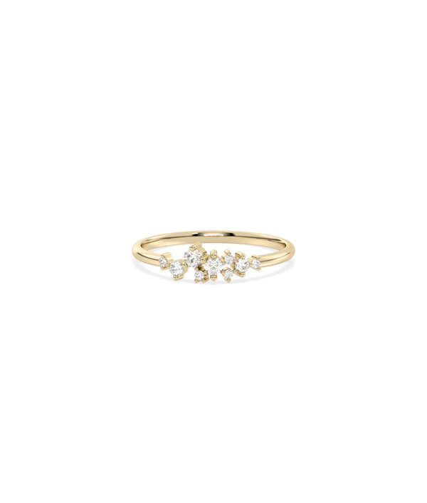 Diamond Cluster Band Ring in yellow gold with sparkling diamond cluster formations