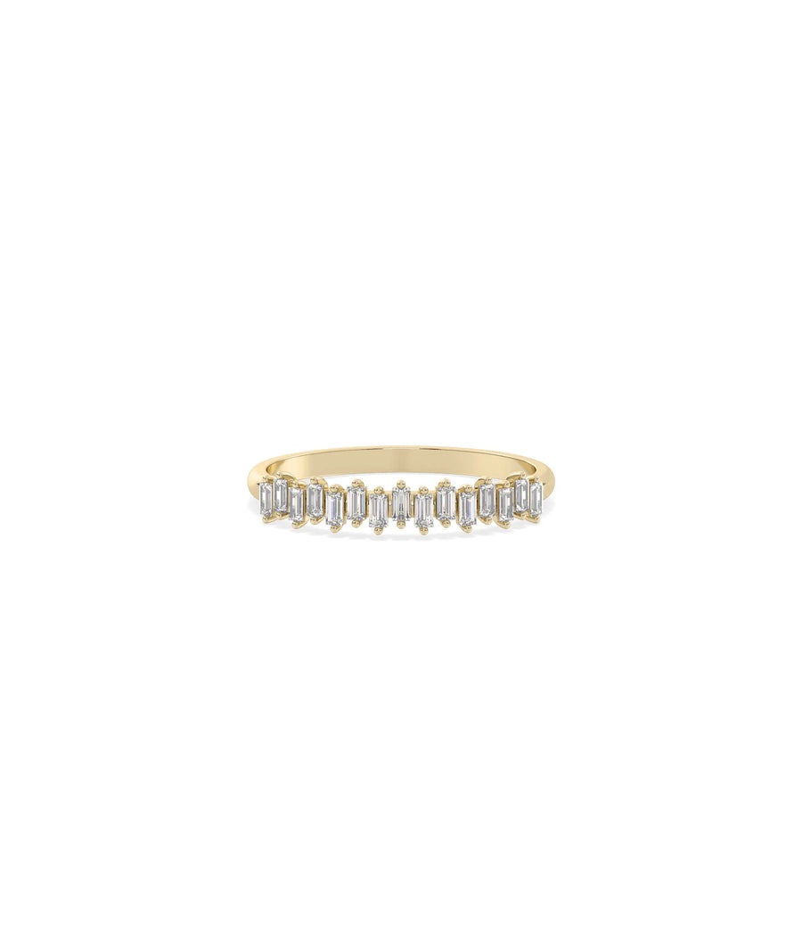Diamond Baguette Band Ring in yellow gold with row of rectangular baguette diamonds