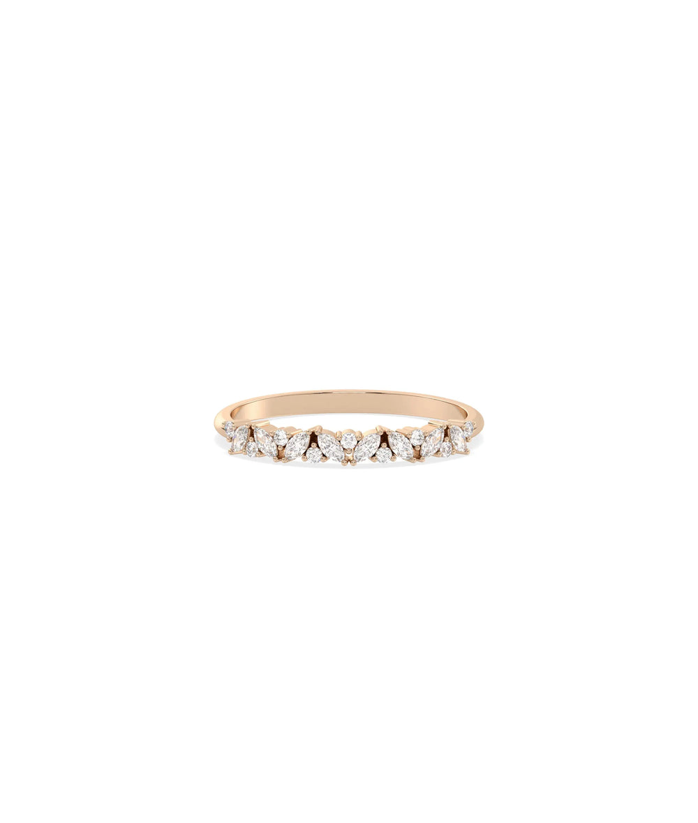 Rose gold Diamond Multi Shape Cluster Band Ring with artistic mixed-shape cluster sparkle