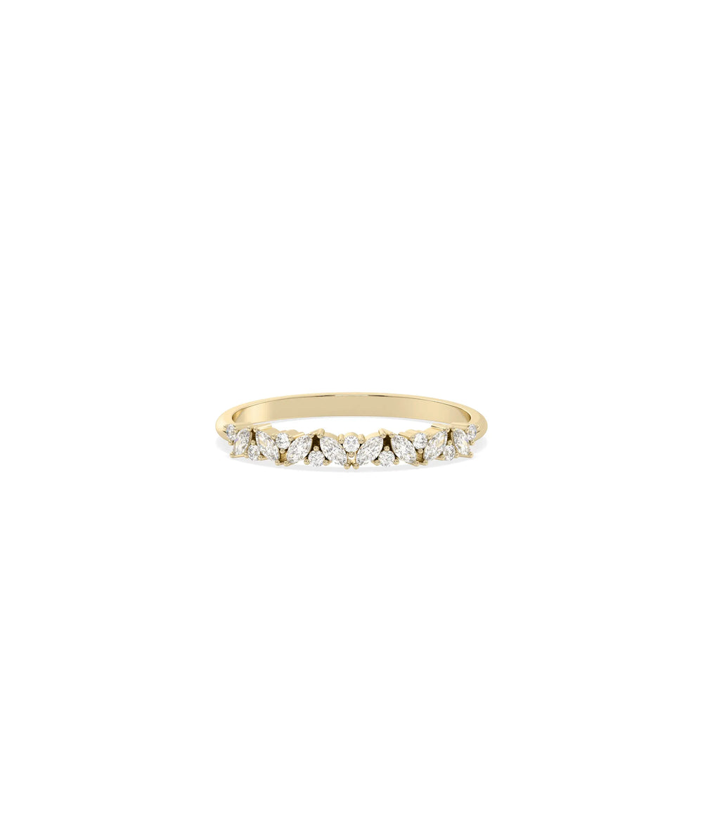 Diamond Multi Shape Cluster Band Ring in yellow gold with varied diamond clusters