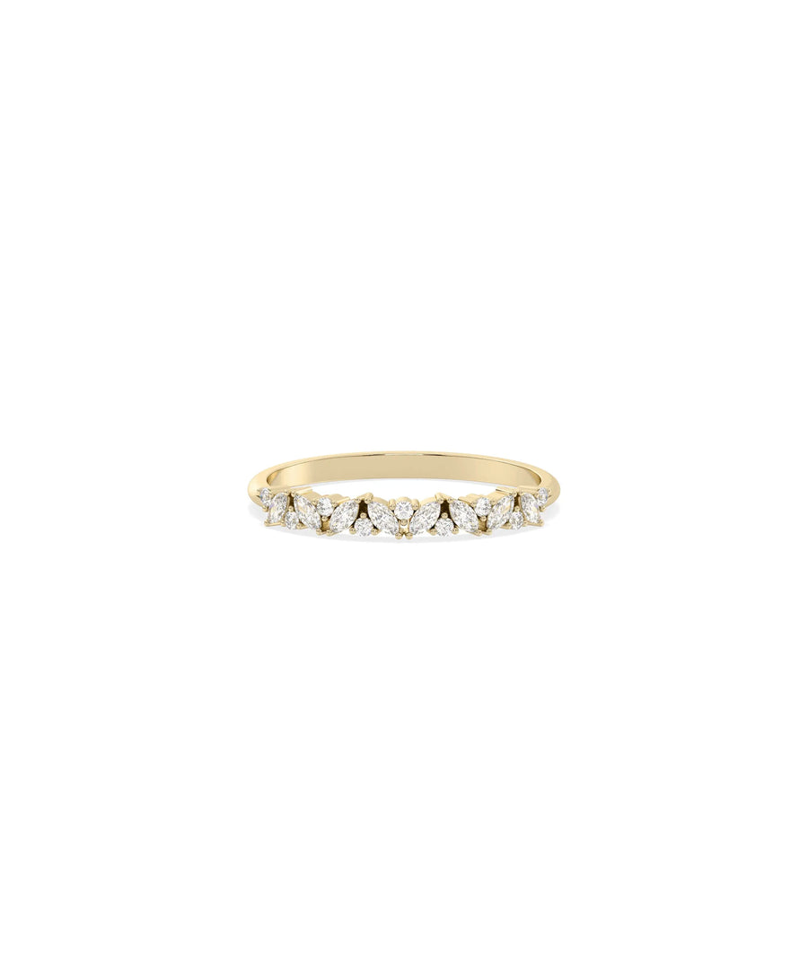 Diamond Multi Shape Cluster Band Ring in yellow gold with varied diamond clusters