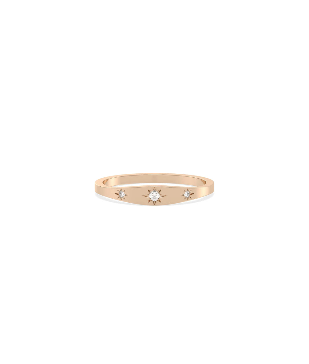 Rose gold Diamond Starburst Signet Band Ring with astronomical-inspired starburst motifs