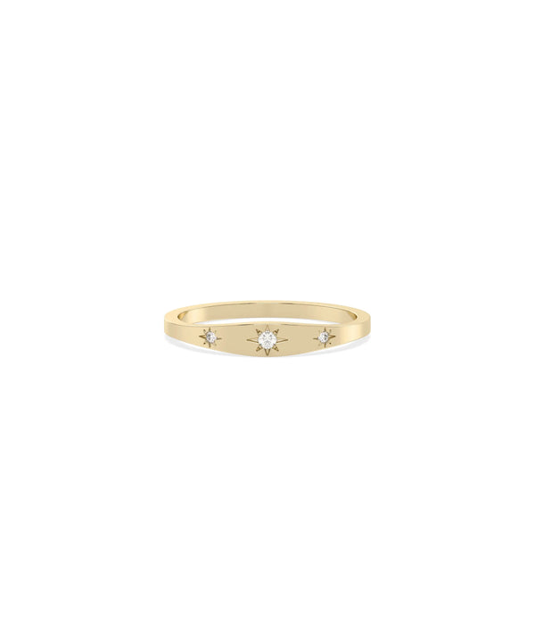 Diamond Starburst Signet Band Ring in yellow gold with starburst patterns on band
