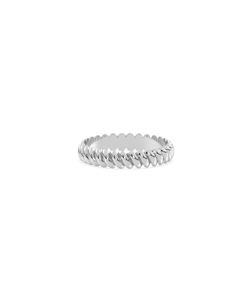 White gold 4 mm Wide Gold Twist Band Ring featuring elegant rope-like twisted pattern