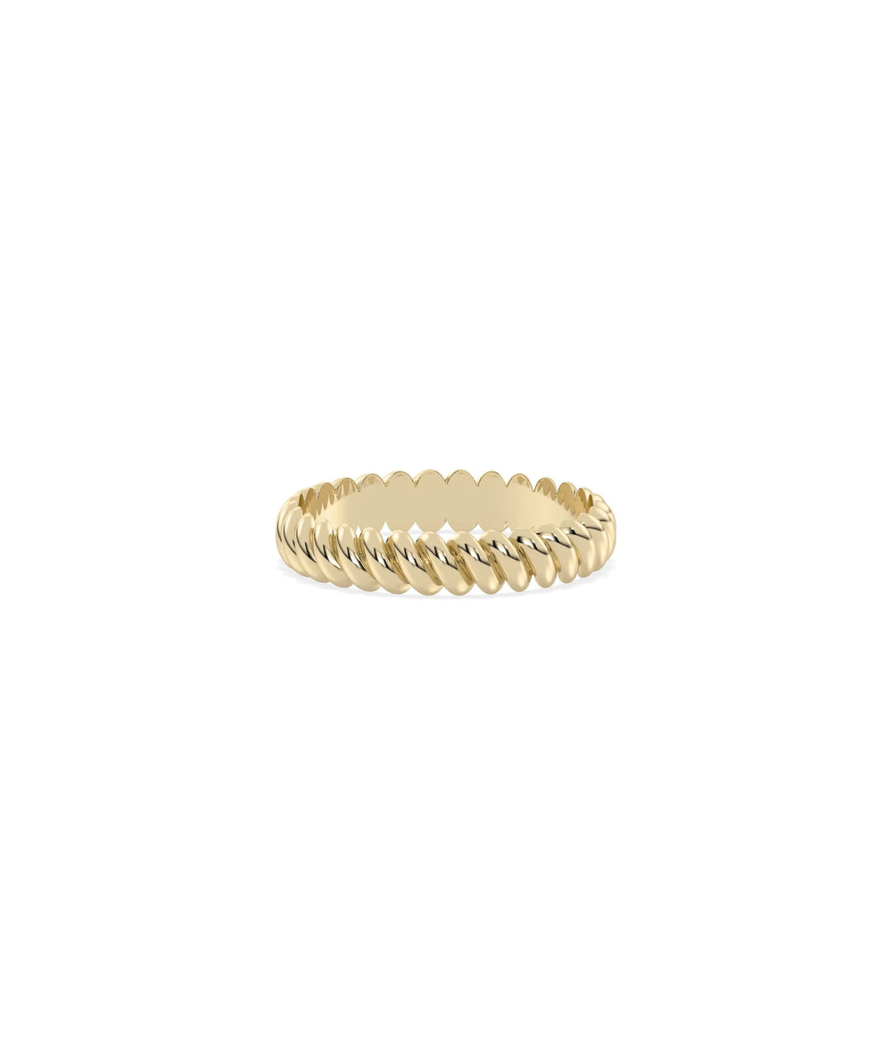 4 mm Wide Gold Twist Band Ring in yellow gold with classic twisted rope spiral pattern