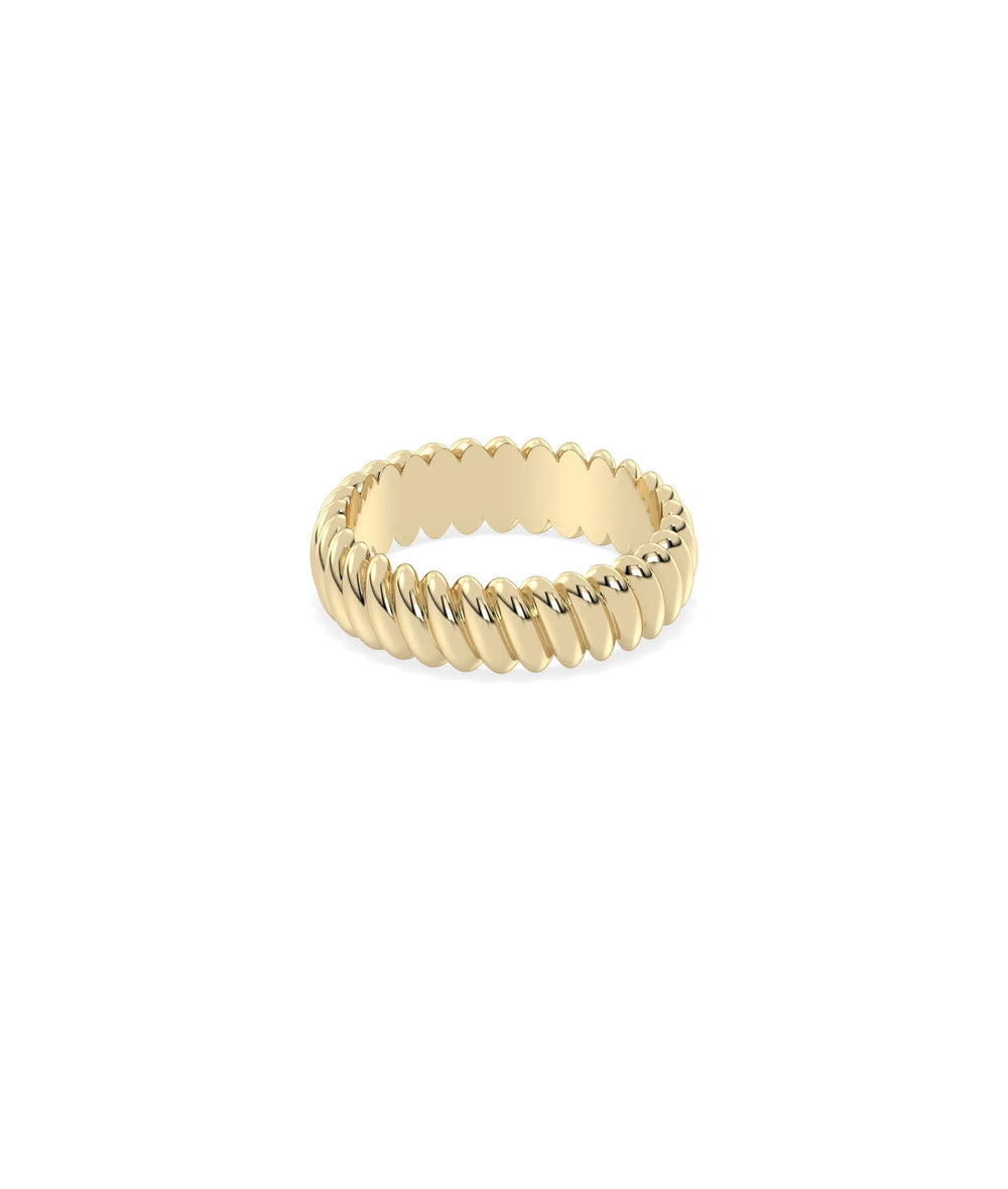 Side view Gold Twist Band Ring showing dimensional twist texture and flowing design