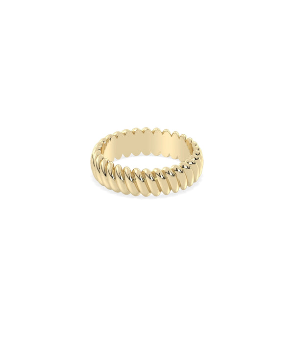 Side view Gold Twist Band Ring showing dimensional twist texture and flowing design alternate view