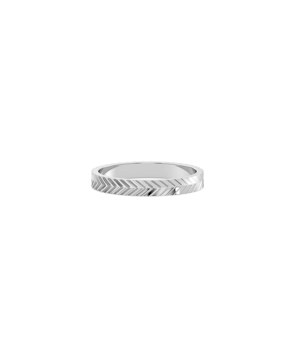 White gold Gold Diamond Cut Chevron Band Ring featuring dazzling faceted chevron design