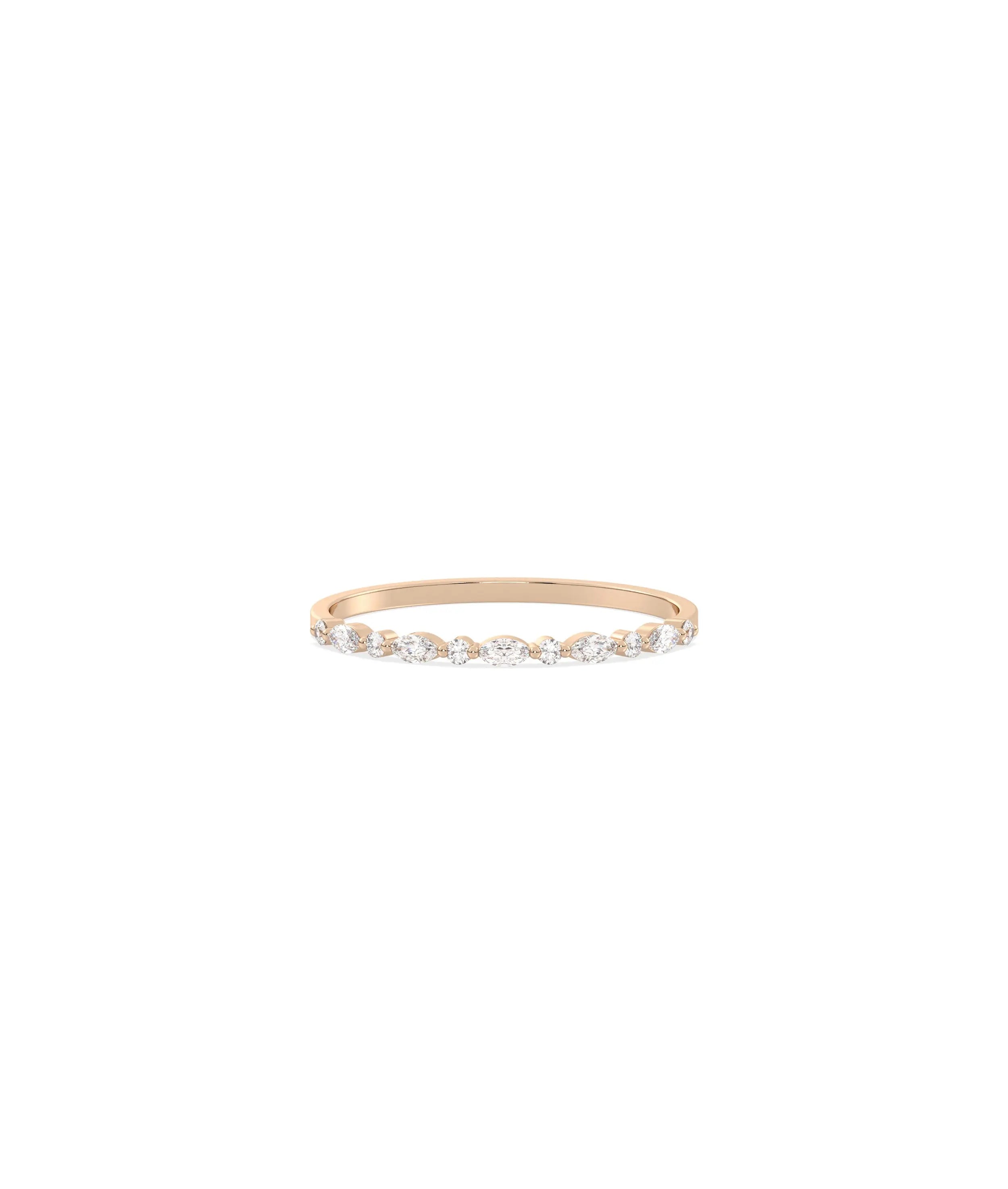 Marquise and Round Diamond Band Ring - 79e | Everyday 14K Gold Jewelry