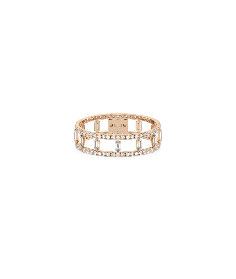 Rose gold Diamond 2 Line Eternity Band Ring with two-row baguette diamonds