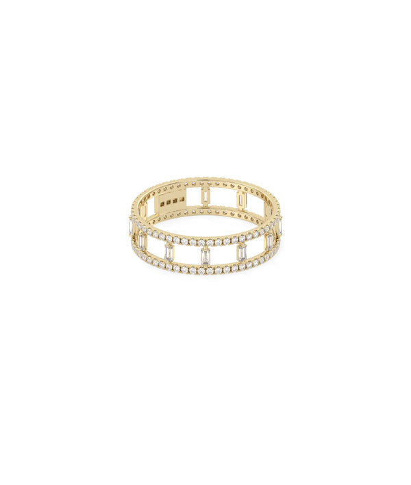 Side view of Diamond 2 Line Eternity Band Ring showing 5.4mm width and baguette detail alternate view