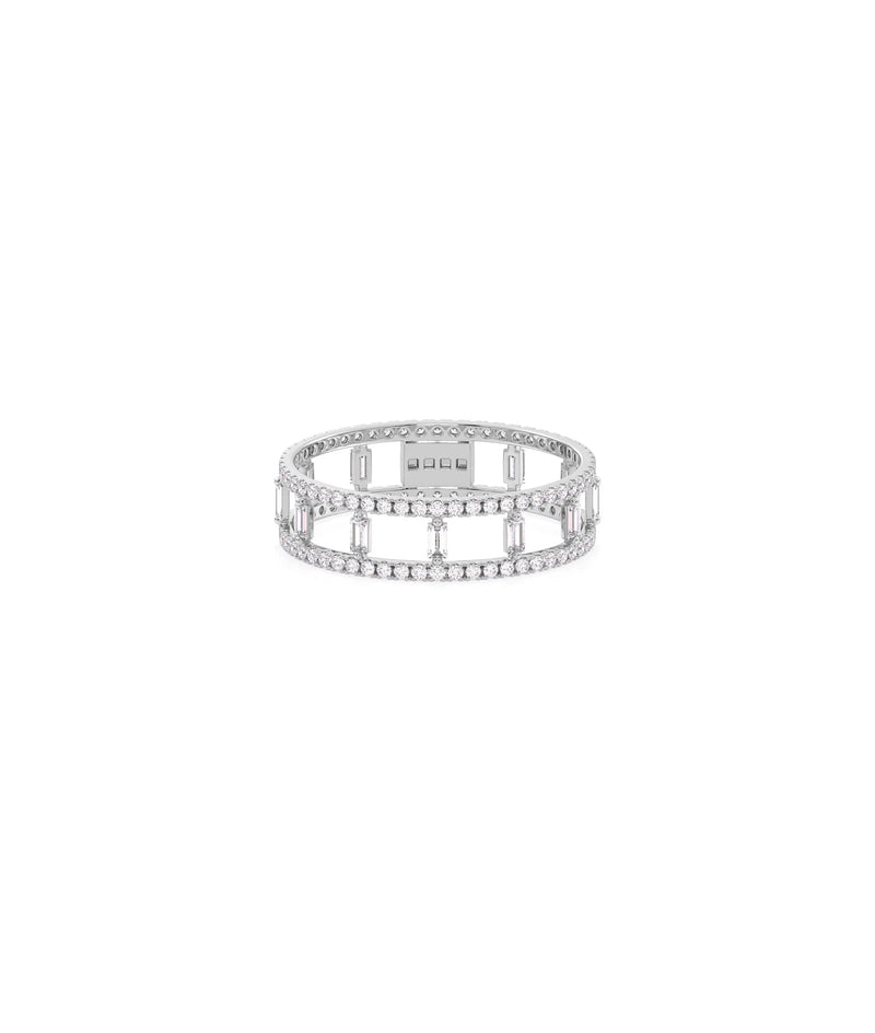 Diamond 2 Line Eternity Band Ring with Baguettes in white gold featuring continuous sparkle