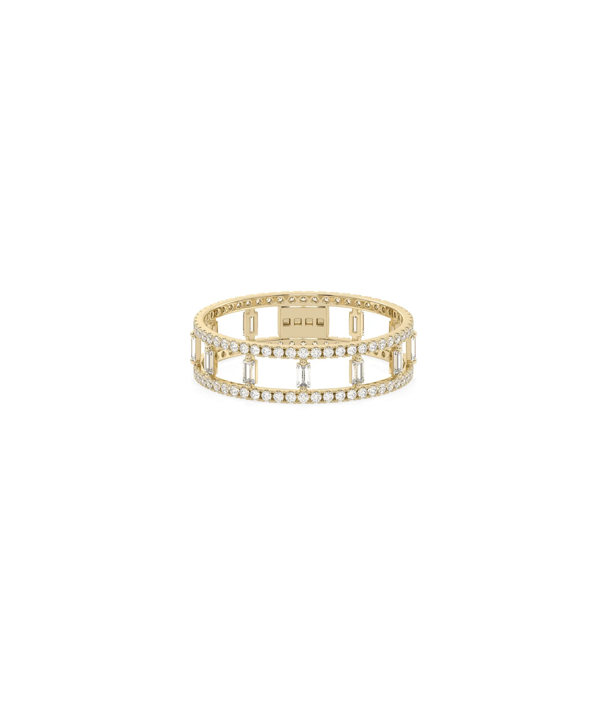 Diamond 2 Line Eternity Band Ring with Baguettes in yellow gold with dual baguette rows