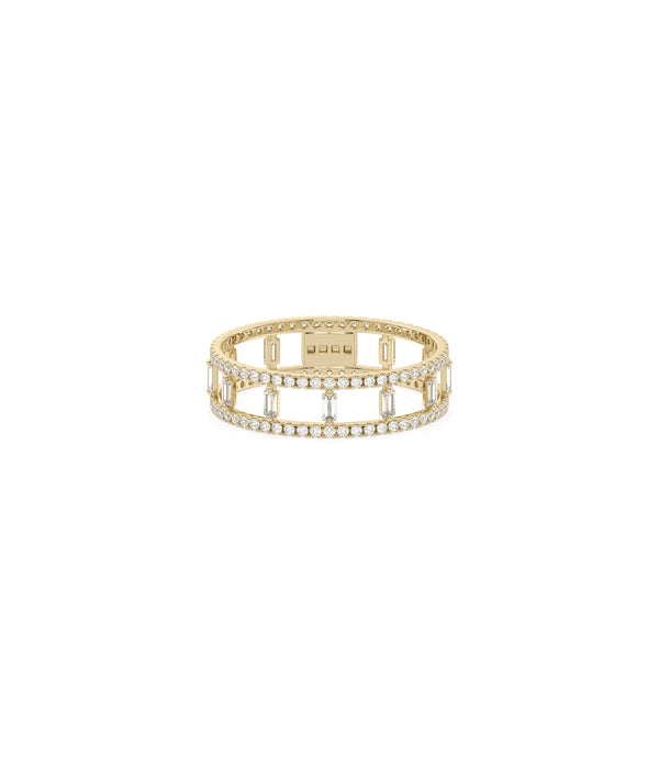 Diamond 2 Line Eternity Band Ring with Baguettes in yellow gold with dual baguette rows