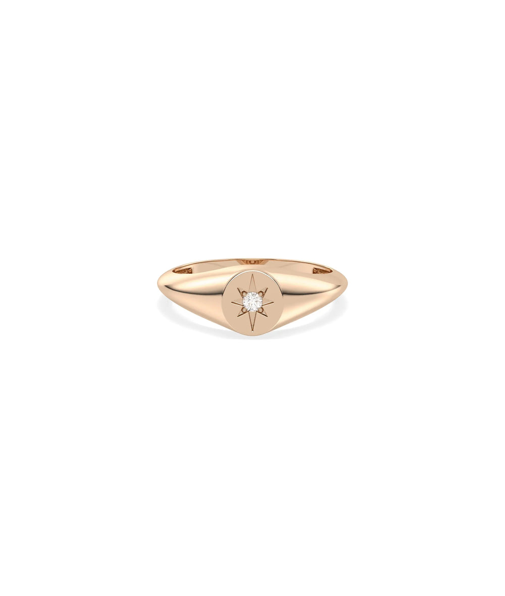 Rose gold Diamond Star Burst Signet Ring with astronomical-inspired starburst motif