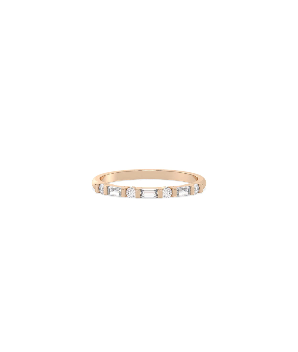 Baguette and Round Diamond Band Ring - 79e | Everyday 14K Gold Jewelry
