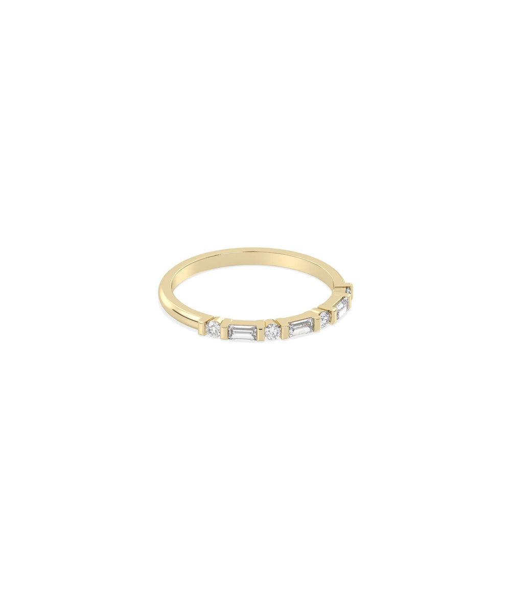 Baguette and Round Diamond Band Ring - 79e | Everyday 14K Gold Jewelry