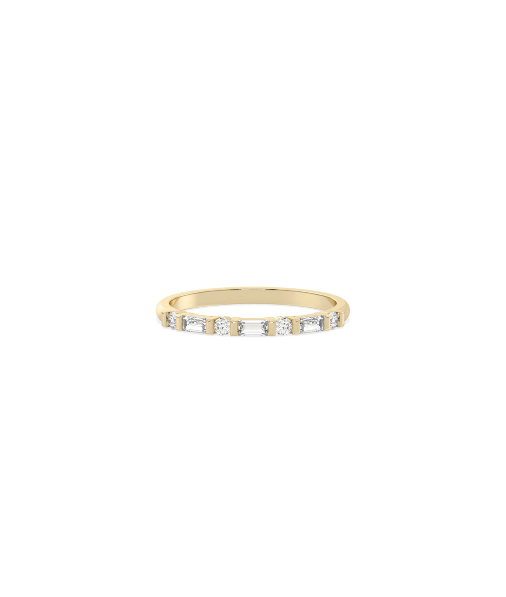 Baguette and Round Diamond Band Ring - 79e | Everyday 14K Gold Jewelry