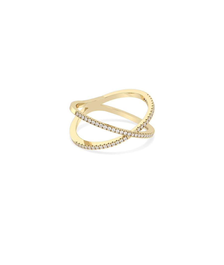 Side view of Diamond Line Criss Cross Ring showing 9.3mm width at crossing point