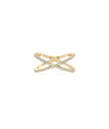 Diamond Line Criss Cross Ring in yellow gold with X-shaped intersecting diamond lines
