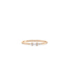 Rose gold cluster band ring featuring baguettes and brilliant diamond groups
