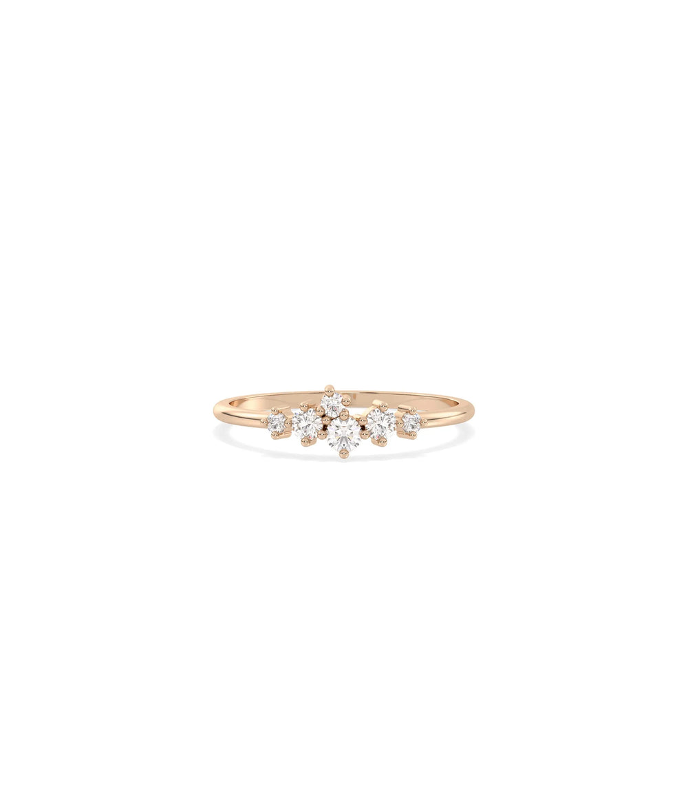 Rose gold cluster band ring featuring beautifully grouped sparkling diamonds