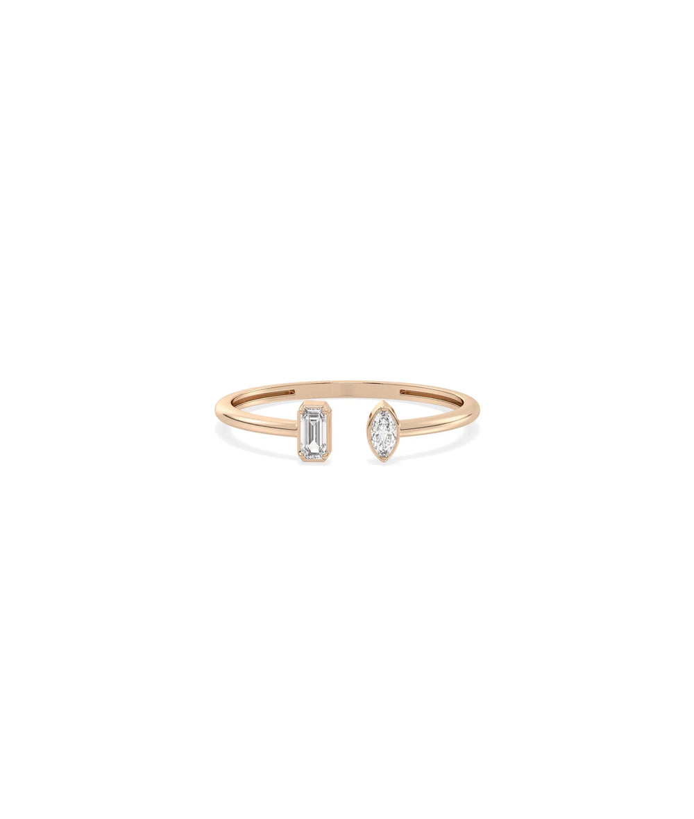 Rose gold split ring featuring unique multi-shape diamond combination