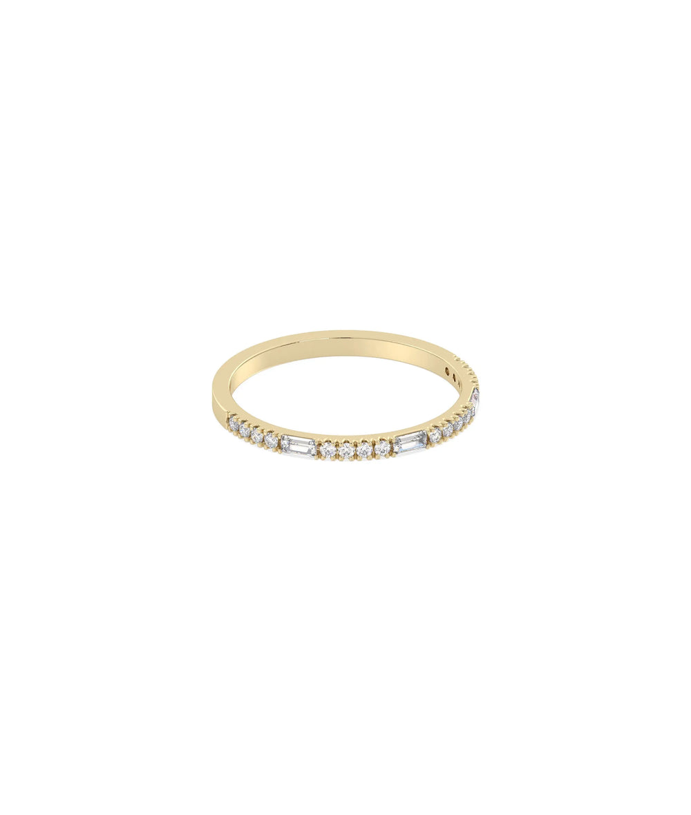Mixed cut band ring side view displaying 1.7mm width and contrasting diamonds