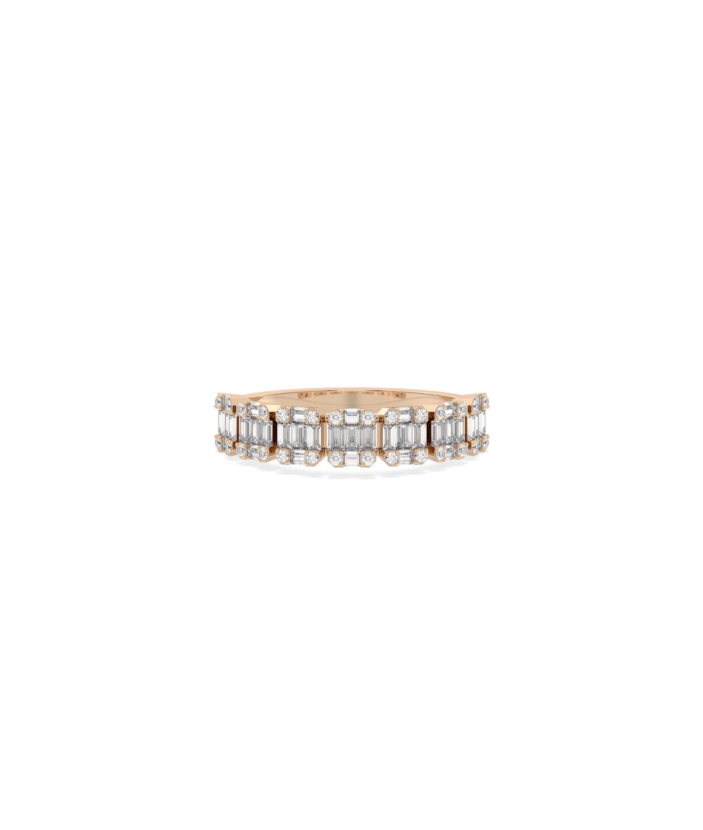 Rose gold illusion band ring featuring innovative reflective setting design