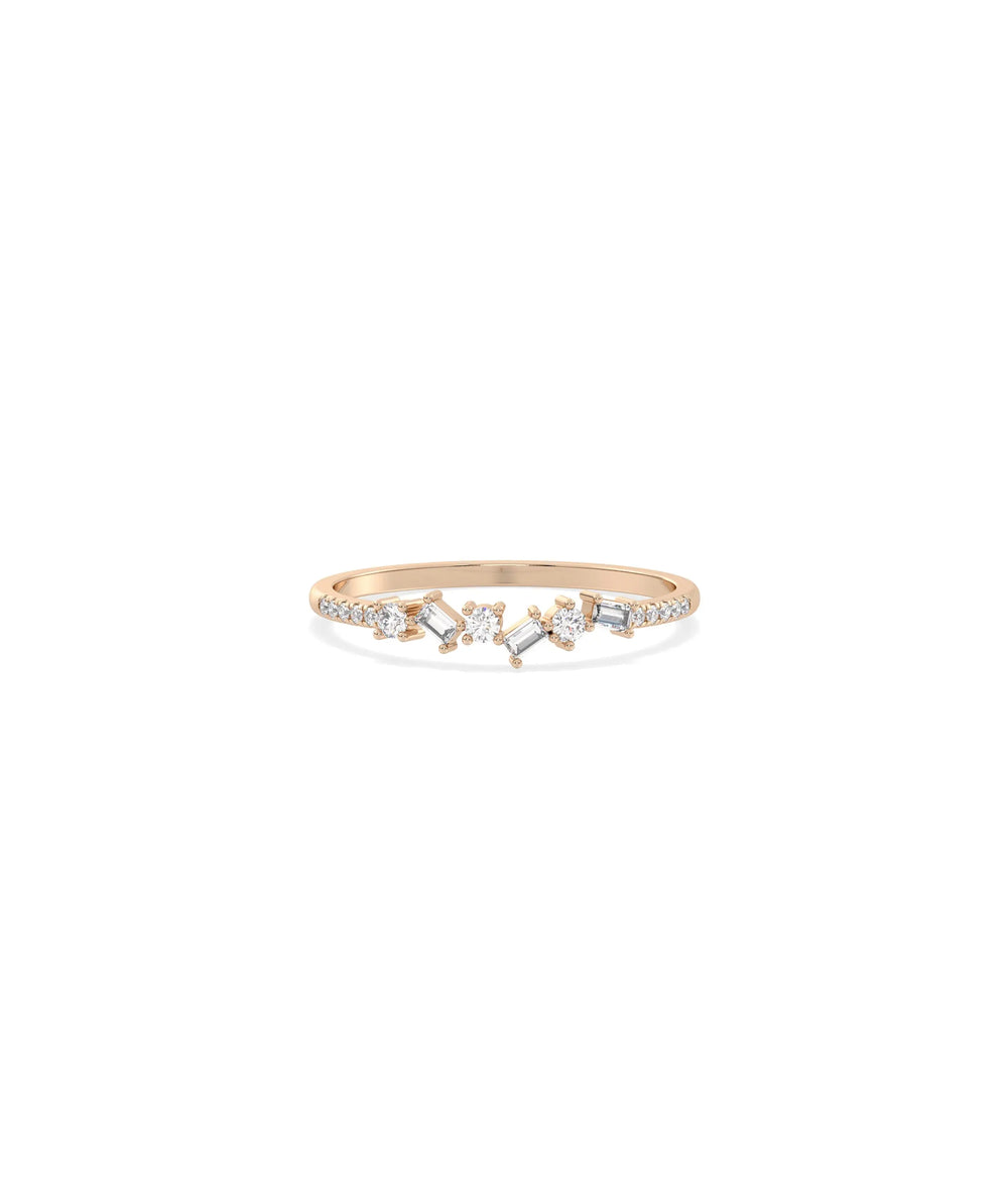 Rose gold Diamond Multi Shape Cluster Band Ring with unique multi-cut cluster design