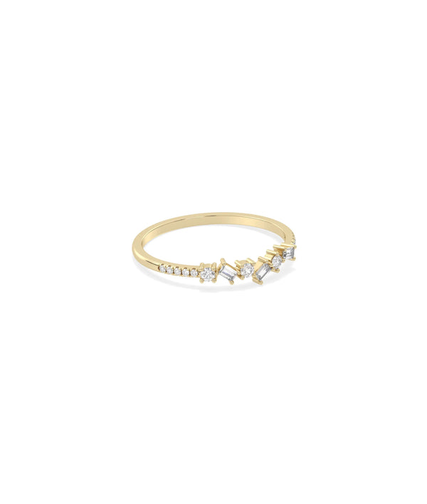 Side view Diamond Multi Shape Cluster Band Ring showing delicate 1.3mm band width alternate view