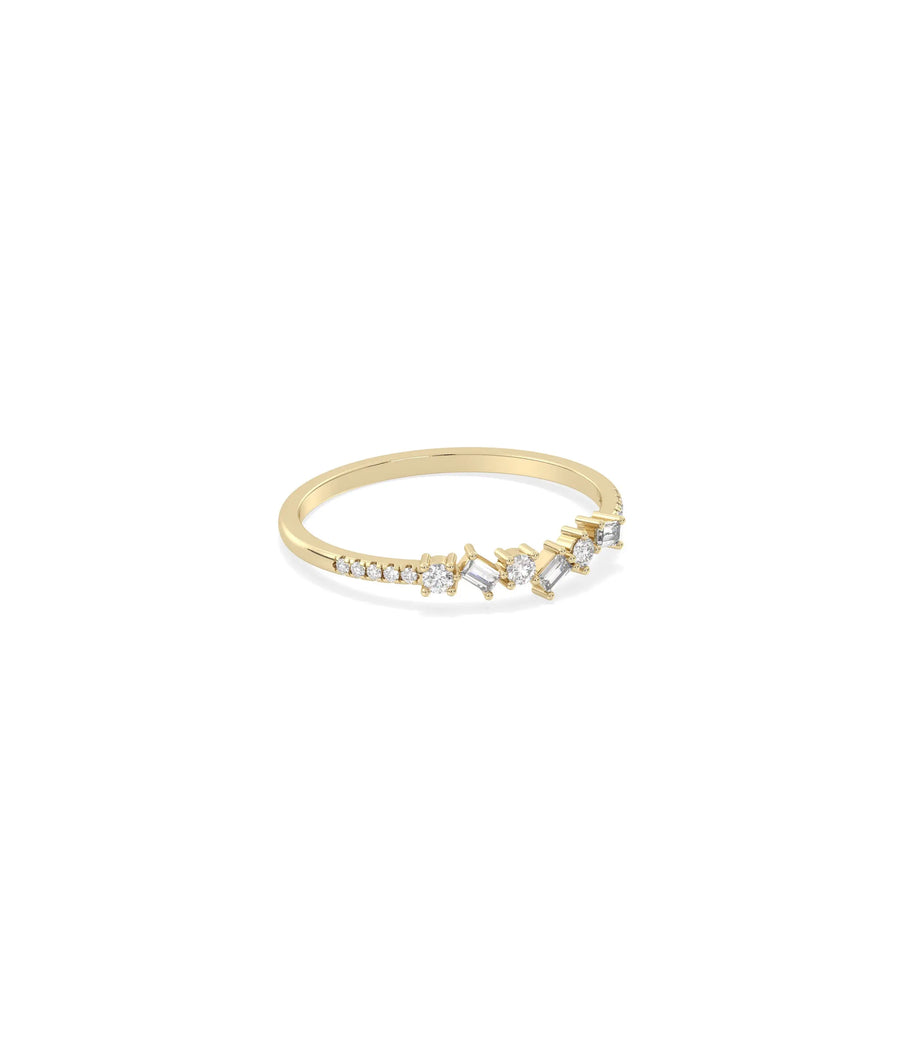 Side view Diamond Multi Shape Cluster Band Ring showing delicate 1.3mm band width