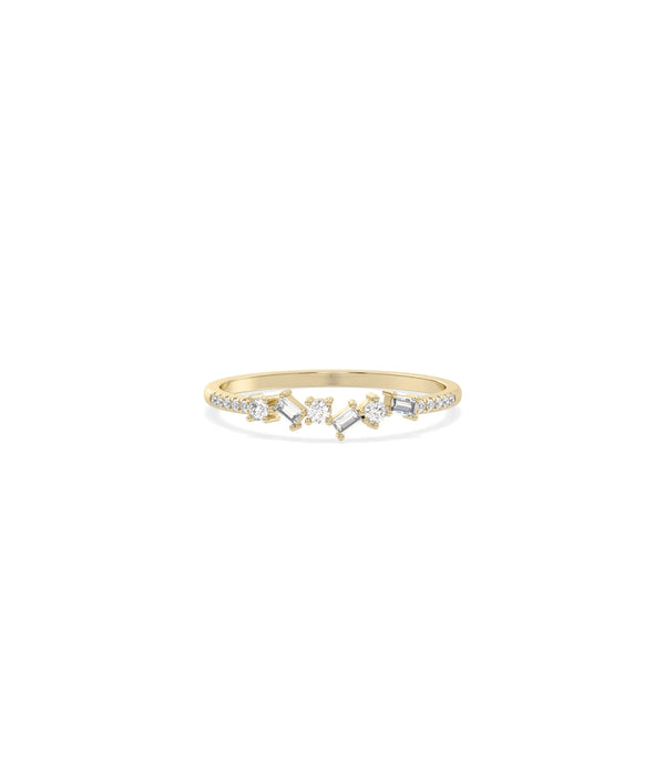Diamond Multi Shape Cluster Band Ring in yellow gold with mixed diamond cuts clustered