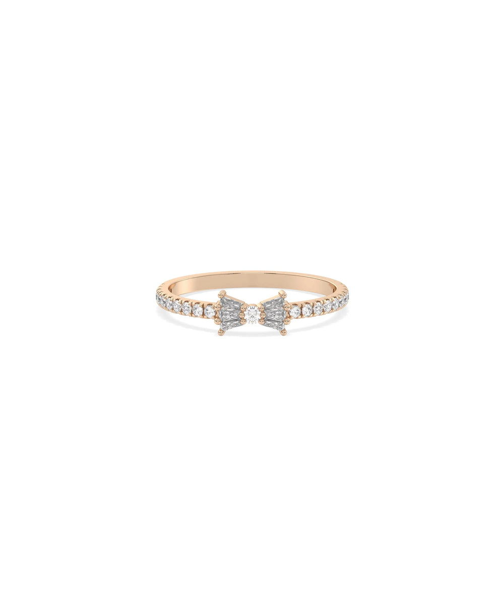 Rose gold Diamond Bow Tie Band Ring with whimsical feminine bow tie sparkle