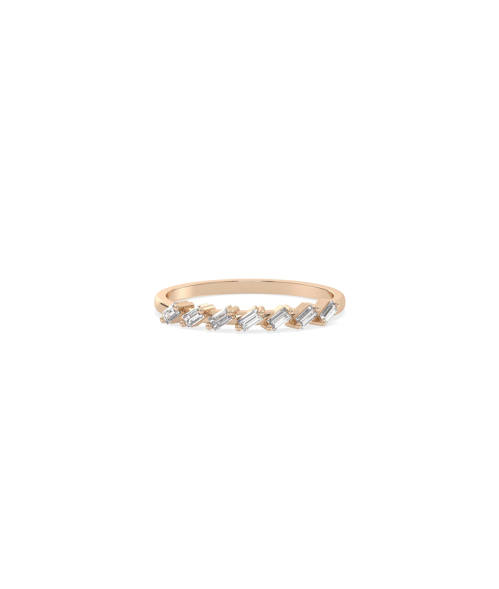 Rose gold Diamond Baguette Band Ring with Art Deco inspired linear diamond design
