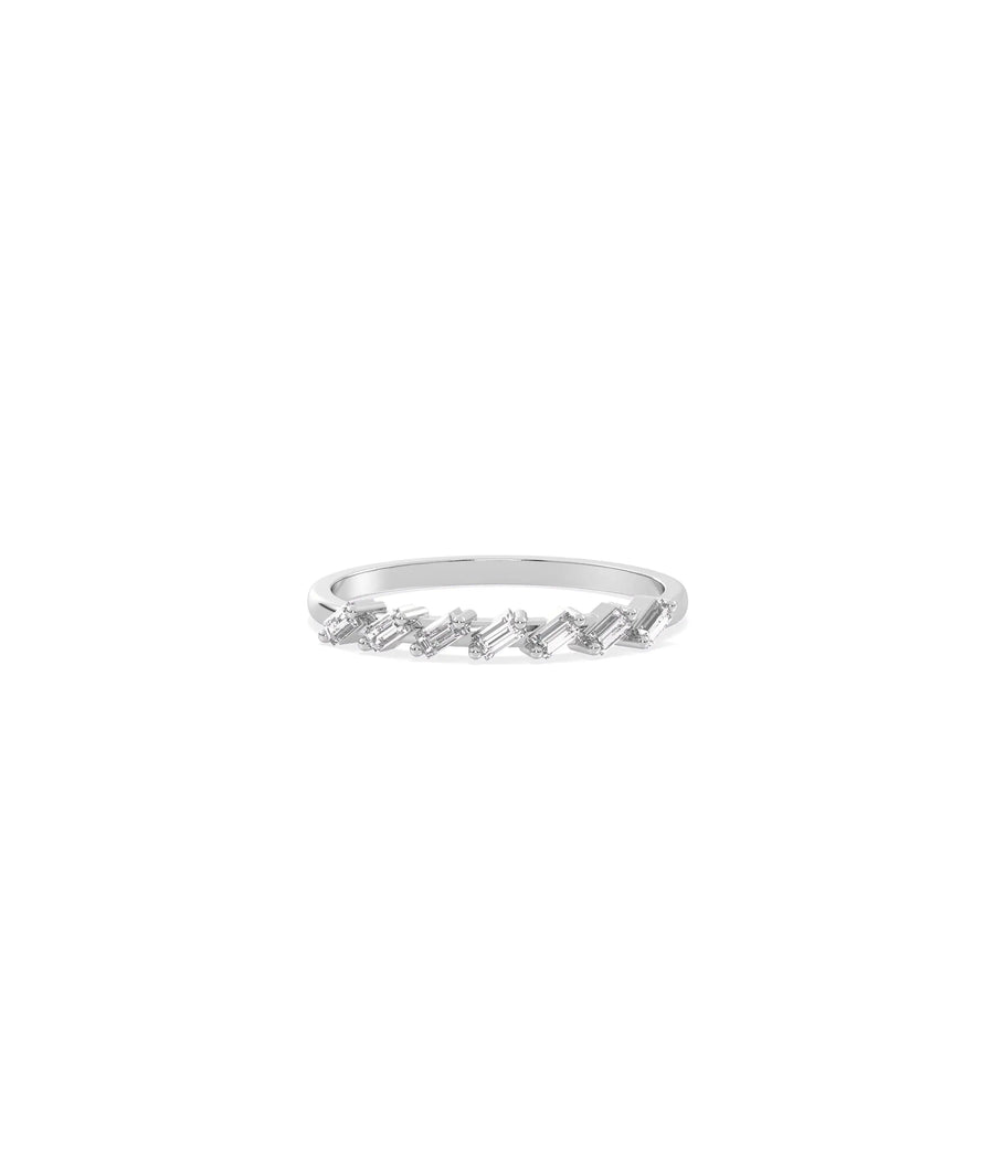 White gold Diamond Baguette Band Ring featuring sleek geometric baguette arrangement