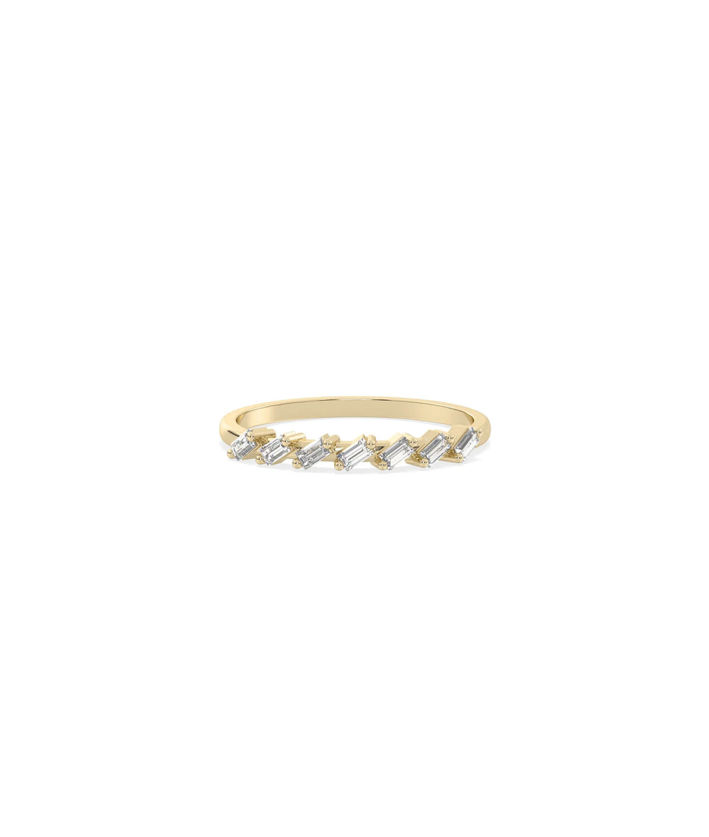 Diamond Baguette Band Ring in yellow gold with continuous row of linear baguette diamonds
