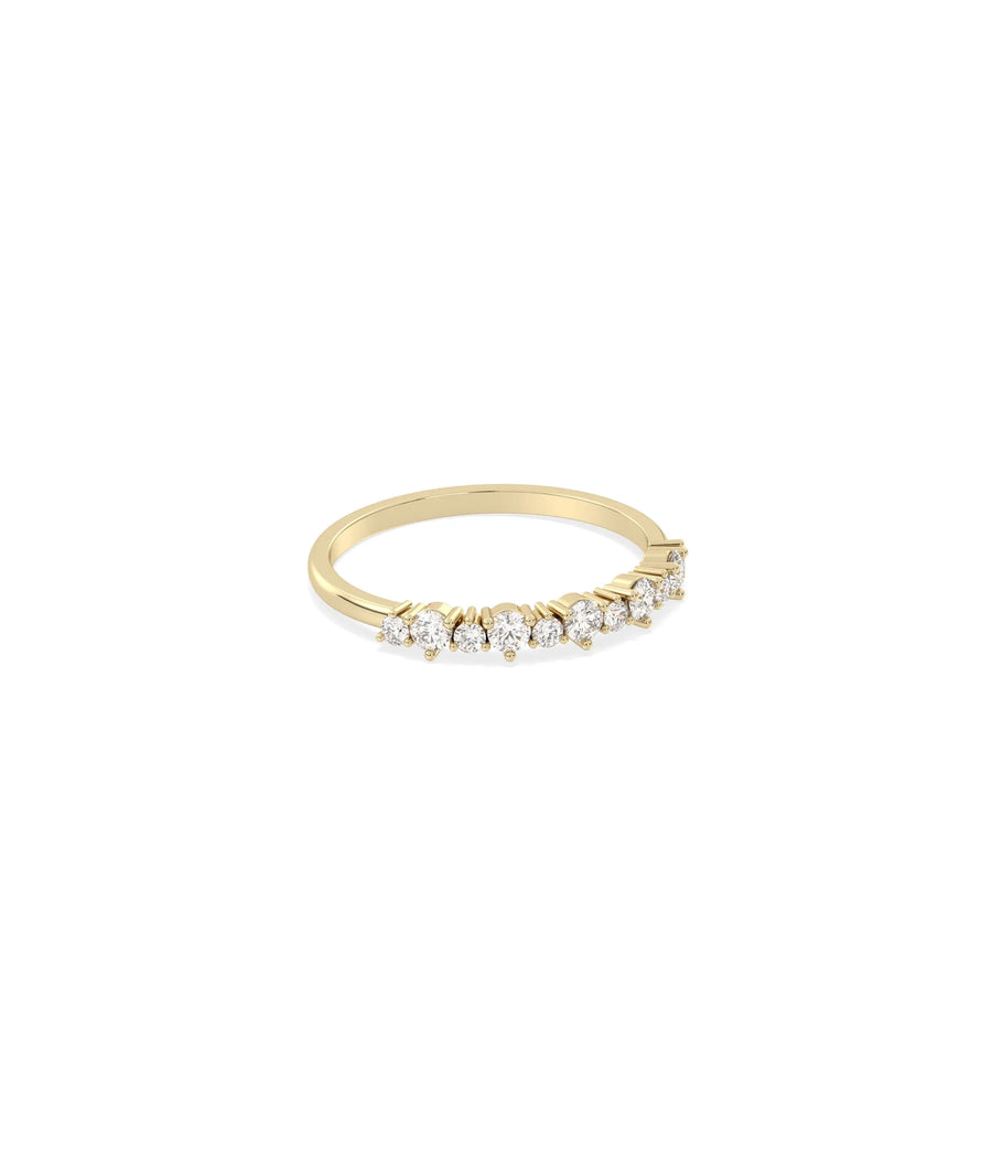 Side profile Diamond Cluster Band Ring showing delicate width and cluster dimension